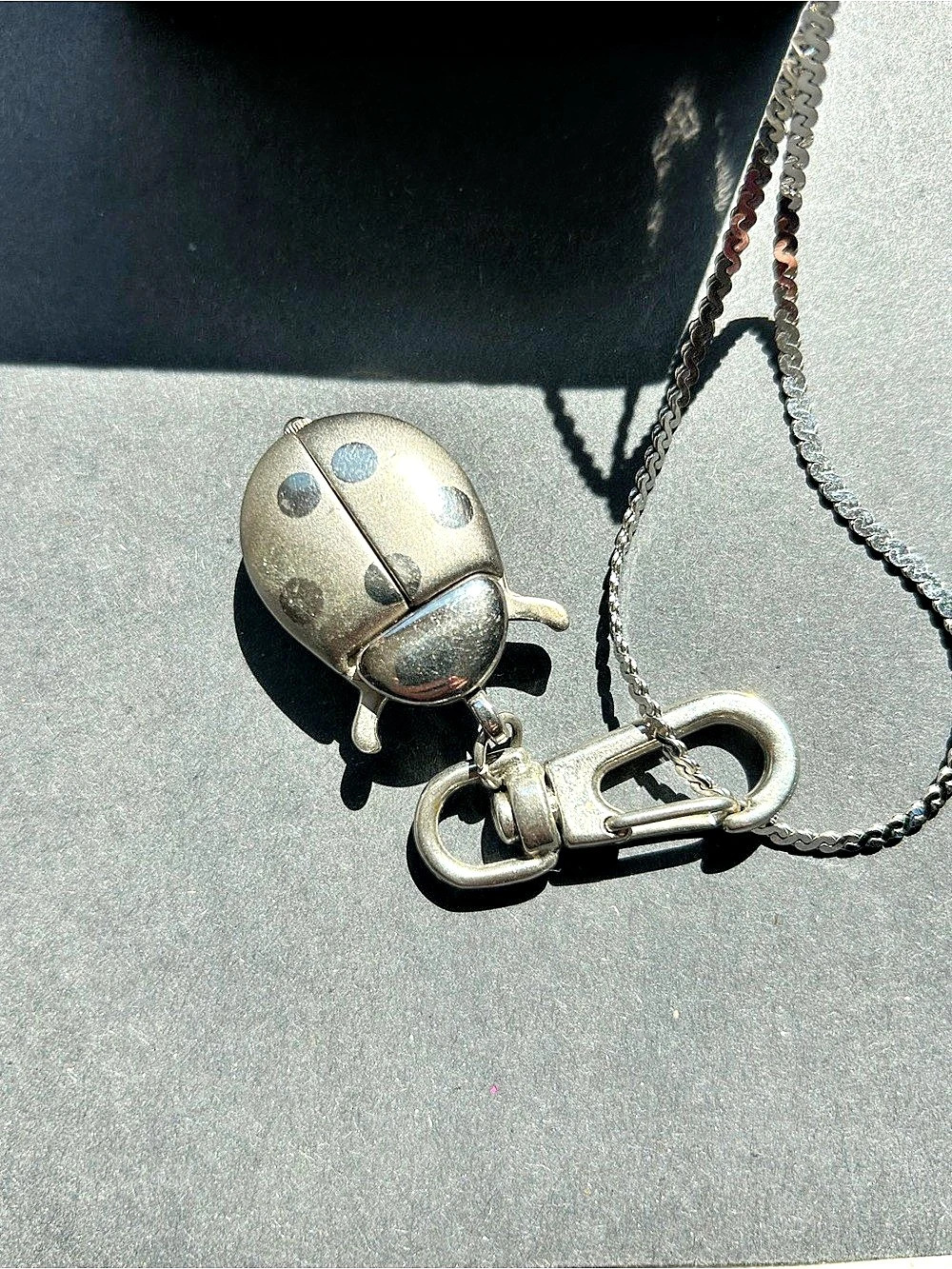 Ladybug Pendant Brooch in Silver & Black Like New